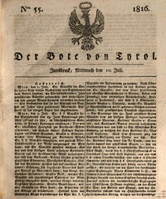 Bote für Tirol (Kaiserlich-Königlich privilegirter Bothe von und für Tirol und Vorarlberg) Mittwoch 10. Juli 1816