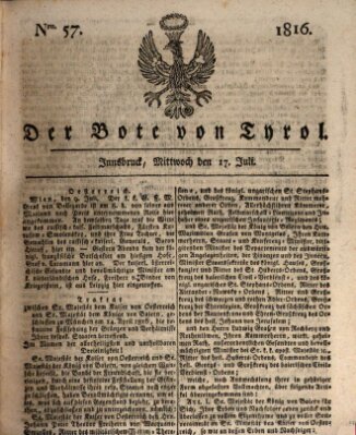 Bote für Tirol (Kaiserlich-Königlich privilegirter Bothe von und für Tirol und Vorarlberg) Mittwoch 17. Juli 1816