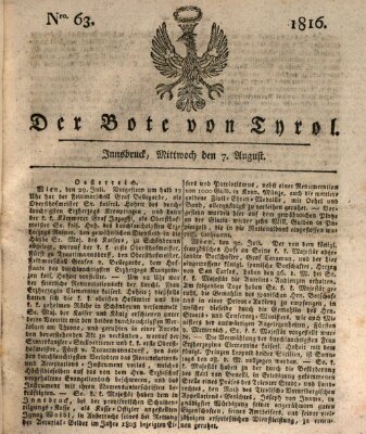 Bote für Tirol (Kaiserlich-Königlich privilegirter Bothe von und für Tirol und Vorarlberg) Mittwoch 7. August 1816