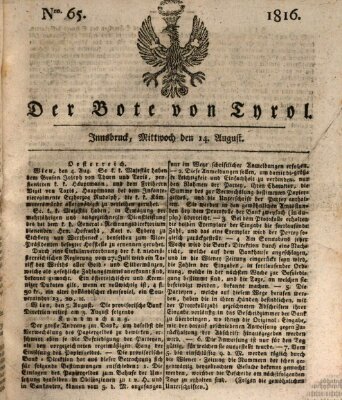 Bote für Tirol (Kaiserlich-Königlich privilegirter Bothe von und für Tirol und Vorarlberg) Mittwoch 14. August 1816