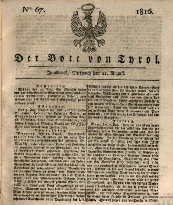 Bote für Tirol (Kaiserlich-Königlich privilegirter Bothe von und für Tirol und Vorarlberg) Mittwoch 21. August 1816