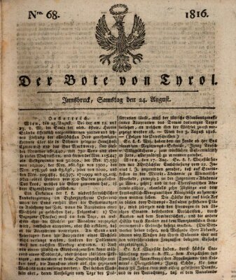 Bote für Tirol (Kaiserlich-Königlich privilegirter Bothe von und für Tirol und Vorarlberg) Samstag 24. August 1816