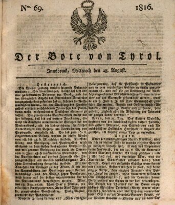 Bote für Tirol (Kaiserlich-Königlich privilegirter Bothe von und für Tirol und Vorarlberg) Mittwoch 28. August 1816