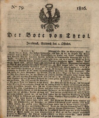 Bote für Tirol (Kaiserlich-Königlich privilegirter Bothe von und für Tirol und Vorarlberg) Mittwoch 2. Oktober 1816