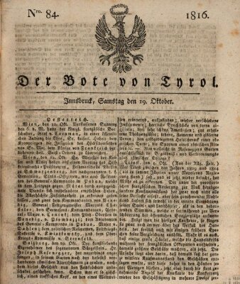 Bote für Tirol (Kaiserlich-Königlich privilegirter Bothe von und für Tirol und Vorarlberg) Samstag 19. Oktober 1816