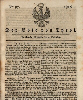 Bote für Tirol (Kaiserlich-Königlich privilegirter Bothe von und für Tirol und Vorarlberg) Mittwoch 4. Dezember 1816