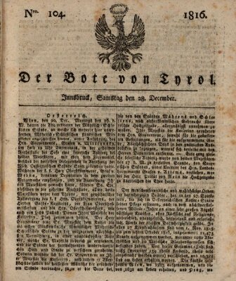 Bote für Tirol (Kaiserlich-Königlich privilegirter Bothe von und für Tirol und Vorarlberg) Samstag 28. Dezember 1816