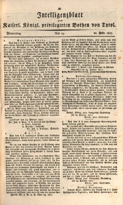 Kaiserlich-Königlich privilegirter Bothe von und für Tirol und Vorarlberg Donnerstag 20. Februar 1817