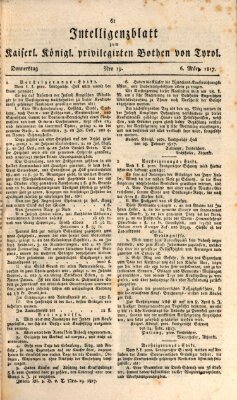 Kaiserlich-Königlich privilegirter Bothe von und für Tirol und Vorarlberg Donnerstag 6. März 1817