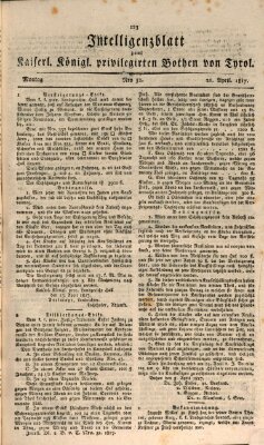 Kaiserlich-Königlich privilegirter Bothe von und für Tirol und Vorarlberg Montag 21. April 1817