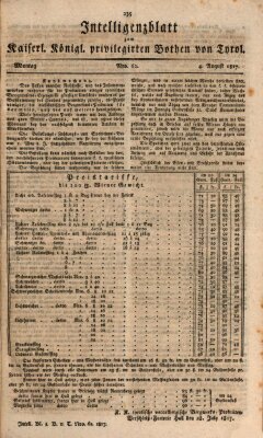 Kaiserlich-Königlich privilegirter Bothe von und für Tirol und Vorarlberg Montag 4. August 1817