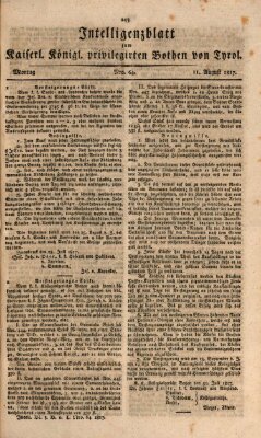 Kaiserlich-Königlich privilegirter Bothe von und für Tirol und Vorarlberg Montag 11. August 1817