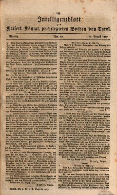 Kaiserlich-Königlich privilegirter Bothe von und für Tirol und Vorarlberg Montag 25. August 1817