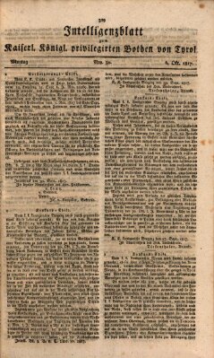 Kaiserlich-Königlich privilegirter Bothe von und für Tirol und Vorarlberg Montag 6. Oktober 1817