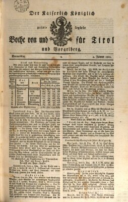 Kaiserlich-Königlich privilegirter Bothe von und für Tirol und Vorarlberg Donnerstag 4. Januar 1821