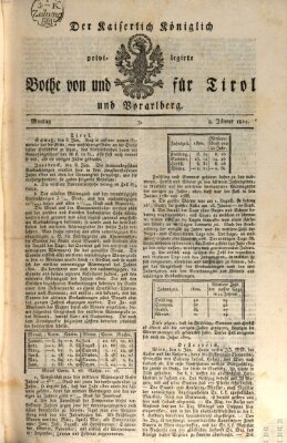 Kaiserlich-Königlich privilegirter Bothe von und für Tirol und Vorarlberg Montag 8. Januar 1821