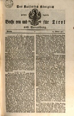 Kaiserlich-Königlich privilegirter Bothe von und für Tirol und Vorarlberg Montag 22. Januar 1821