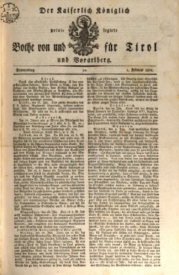 Kaiserlich-Königlich privilegirter Bothe von und für Tirol und Vorarlberg Donnerstag 1. Februar 1821