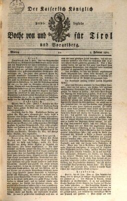 Kaiserlich-Königlich privilegirter Bothe von und für Tirol und Vorarlberg Montag 5. Februar 1821