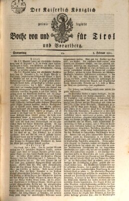 Kaiserlich-Königlich privilegirter Bothe von und für Tirol und Vorarlberg Donnerstag 8. Februar 1821