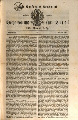 Kaiserlich-Königlich privilegirter Bothe von und für Tirol und Vorarlberg Donnerstag 15. Februar 1821