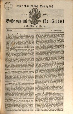 Kaiserlich-Königlich privilegirter Bothe von und für Tirol und Vorarlberg Montag 26. Februar 1821