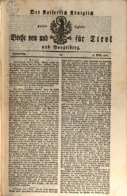 Kaiserlich-Königlich privilegirter Bothe von und für Tirol und Vorarlberg Donnerstag 8. März 1821