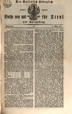 Kaiserlich-Königlich privilegirter Bothe von und für Tirol und Vorarlberg Donnerstag 15. März 1821