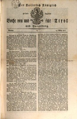 Kaiserlich-Königlich privilegirter Bothe von und für Tirol und Vorarlberg Montag 19. März 1821