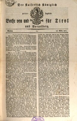 Kaiserlich-Königlich privilegirter Bothe von und für Tirol und Vorarlberg Montag 26. März 1821