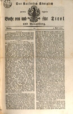 Kaiserlich-Königlich privilegirter Bothe von und für Tirol und Vorarlberg Montag 2. April 1821