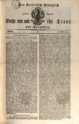 Kaiserlich-Königlich privilegirter Bothe von und für Tirol und Vorarlberg Montag 23. April 1821