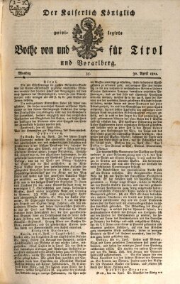 Kaiserlich-Königlich privilegirter Bothe von und für Tirol und Vorarlberg Montag 30. April 1821