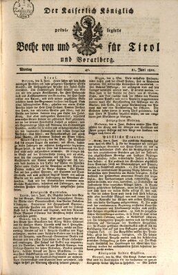 Kaiserlich-Königlich privilegirter Bothe von und für Tirol und Vorarlberg Montag 11. Juni 1821