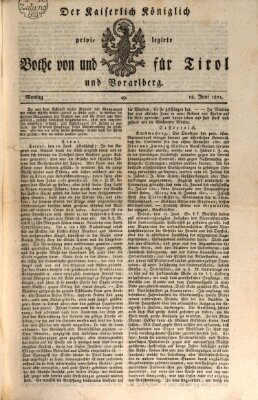 Kaiserlich-Königlich privilegirter Bothe von und für Tirol und Vorarlberg Montag 18. Juni 1821