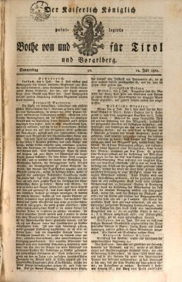 Kaiserlich-Königlich privilegirter Bothe von und für Tirol und Vorarlberg Donnerstag 12. Juli 1821