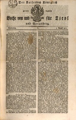 Kaiserlich-Königlich privilegirter Bothe von und für Tirol und Vorarlberg Donnerstag 2. August 1821