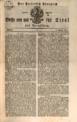 Kaiserlich-Königlich privilegirter Bothe von und für Tirol und Vorarlberg Montag 6. August 1821