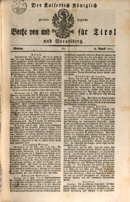 Kaiserlich-Königlich privilegirter Bothe von und für Tirol und Vorarlberg Montag 13. August 1821