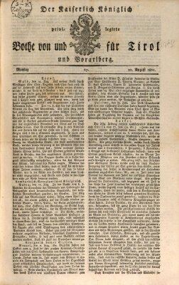 Kaiserlich-Königlich privilegirter Bothe von und für Tirol und Vorarlberg Montag 20. August 1821