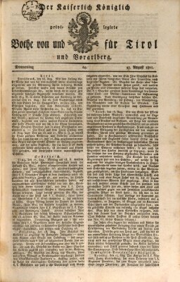 Kaiserlich-Königlich privilegirter Bothe von und für Tirol und Vorarlberg Donnerstag 23. August 1821