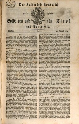 Kaiserlich-Königlich privilegirter Bothe von und für Tirol und Vorarlberg Montag 27. August 1821