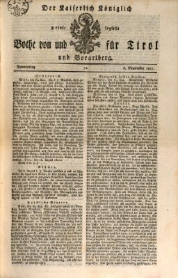 Kaiserlich-Königlich privilegirter Bothe von und für Tirol und Vorarlberg Donnerstag 6. September 1821