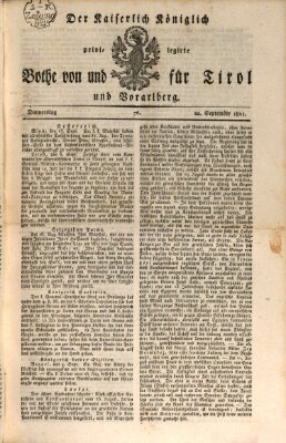 Kaiserlich-Königlich privilegirter Bothe von und für Tirol und Vorarlberg Donnerstag 20. September 1821