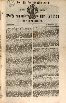 Kaiserlich-Königlich privilegirter Bothe von und für Tirol und Vorarlberg Donnerstag 27. September 1821