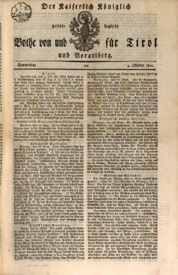 Kaiserlich-Königlich privilegirter Bothe von und für Tirol und Vorarlberg Donnerstag 4. Oktober 1821