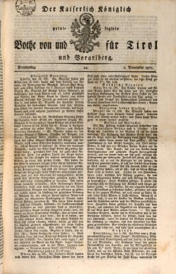 Kaiserlich-Königlich privilegirter Bothe von und für Tirol und Vorarlberg Donnerstag 1. November 1821