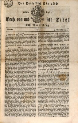 Kaiserlich-Königlich privilegirter Bothe von und für Tirol und Vorarlberg Montag 5. November 1821