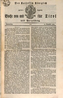 Kaiserlich-Königlich privilegirter Bothe von und für Tirol und Vorarlberg Donnerstag 13. Dezember 1821