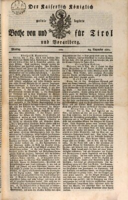 Kaiserlich-Königlich privilegirter Bothe von und für Tirol und Vorarlberg Montag 24. Dezember 1821